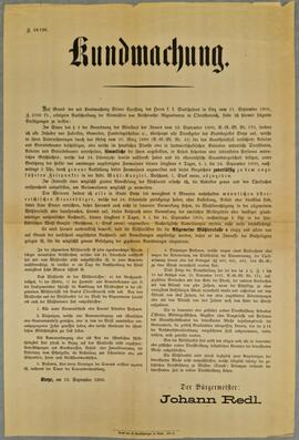 Kundmachung über Neuwahlen der Reichsratsabgeordneten (13.09.1900)