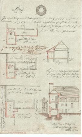 Mittere Gasse 9: Dreigeschossiger Anbau, Plan von Karl Hueber junior (07.05.1838)