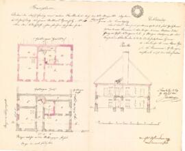 Zachhubergasse 4: Einreichplan Aufstockung, Plan von Michel Glinser (30.07.1842)