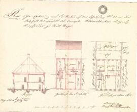 Wieserfeldplatz 25: Errichtung erstes Obergeschoß, Plan von Karl Hueber (18.07.1843)