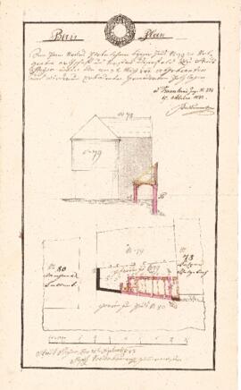 Mehlgraben 8: Errichtung eines Nebengebäudes, Plan von Josef Vorderbrunner (28.09.1842)